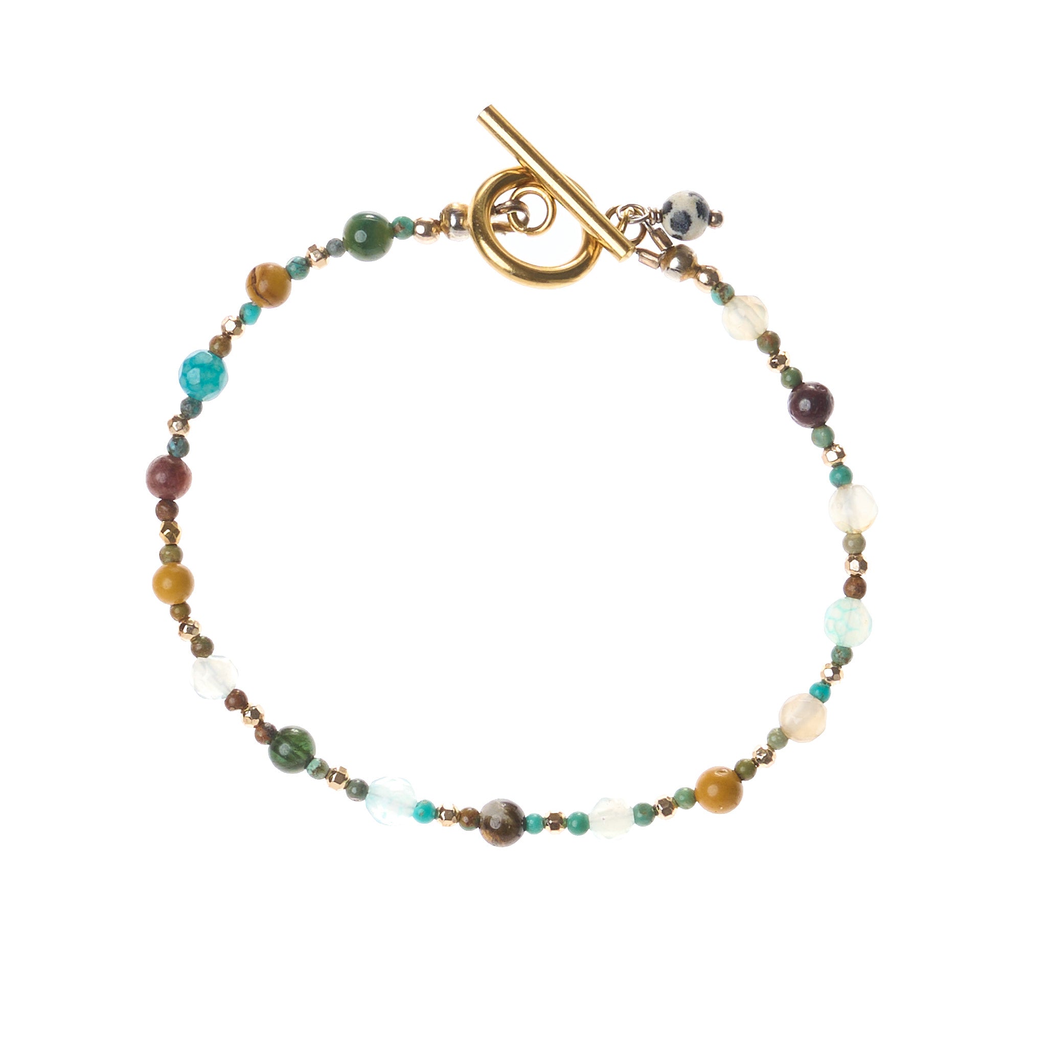 Armband aus Turmalin, Hämatit und Türkis in feiner Multicolor-Optik mit goldfarbenem Verschluss