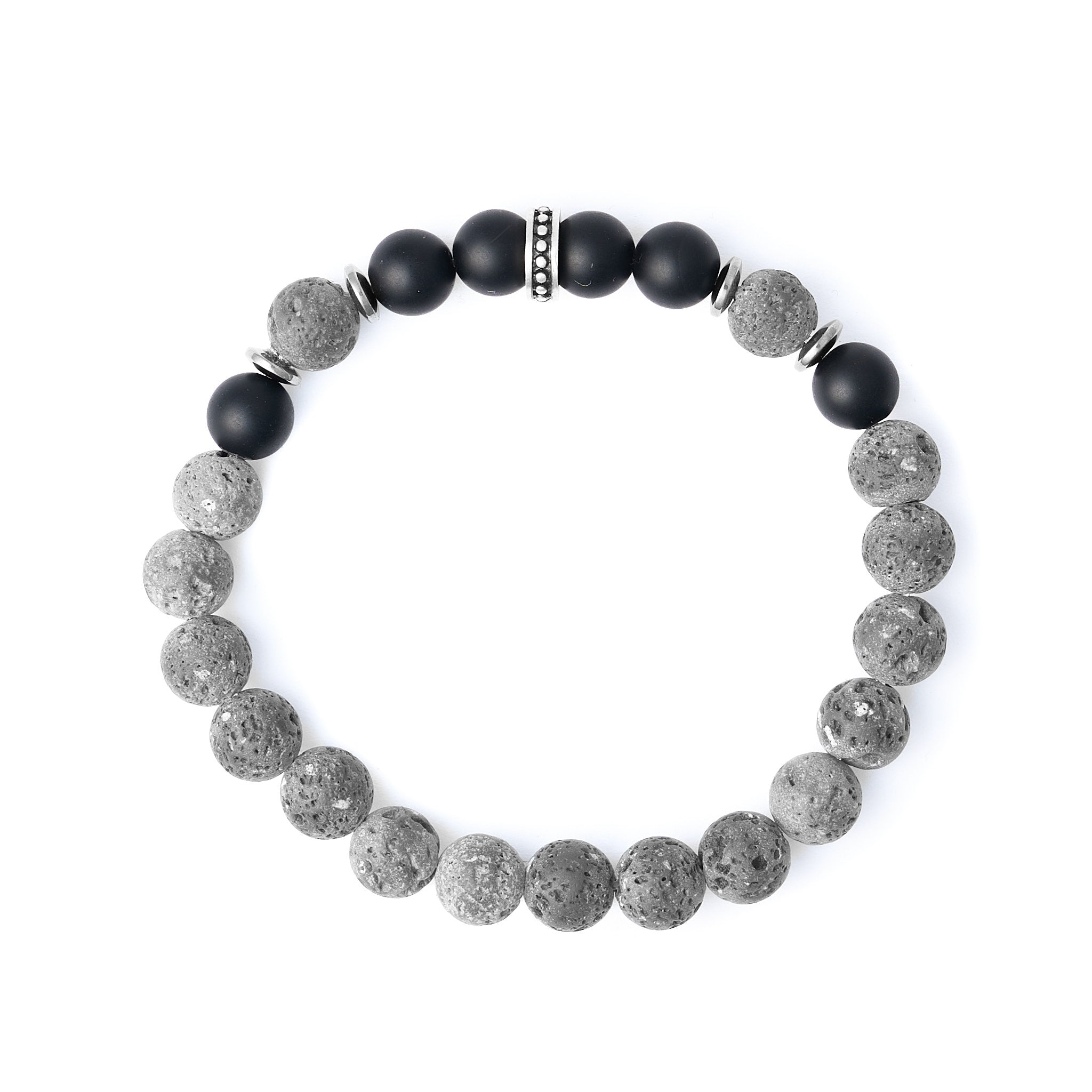 Volcanic Vein Armband aus Lava, Onyx, Hämatit und chirurgischem Edelstahl
