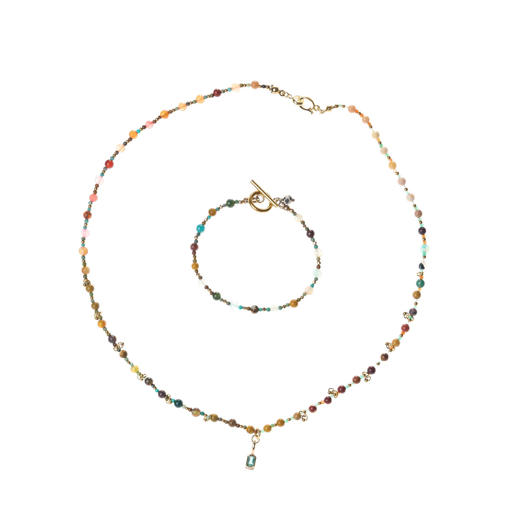Schmuckset mit Halskette und Armband aus Turmalin, Hämatit und Türkis in farbenfroher, eleganter Zusammenstellung