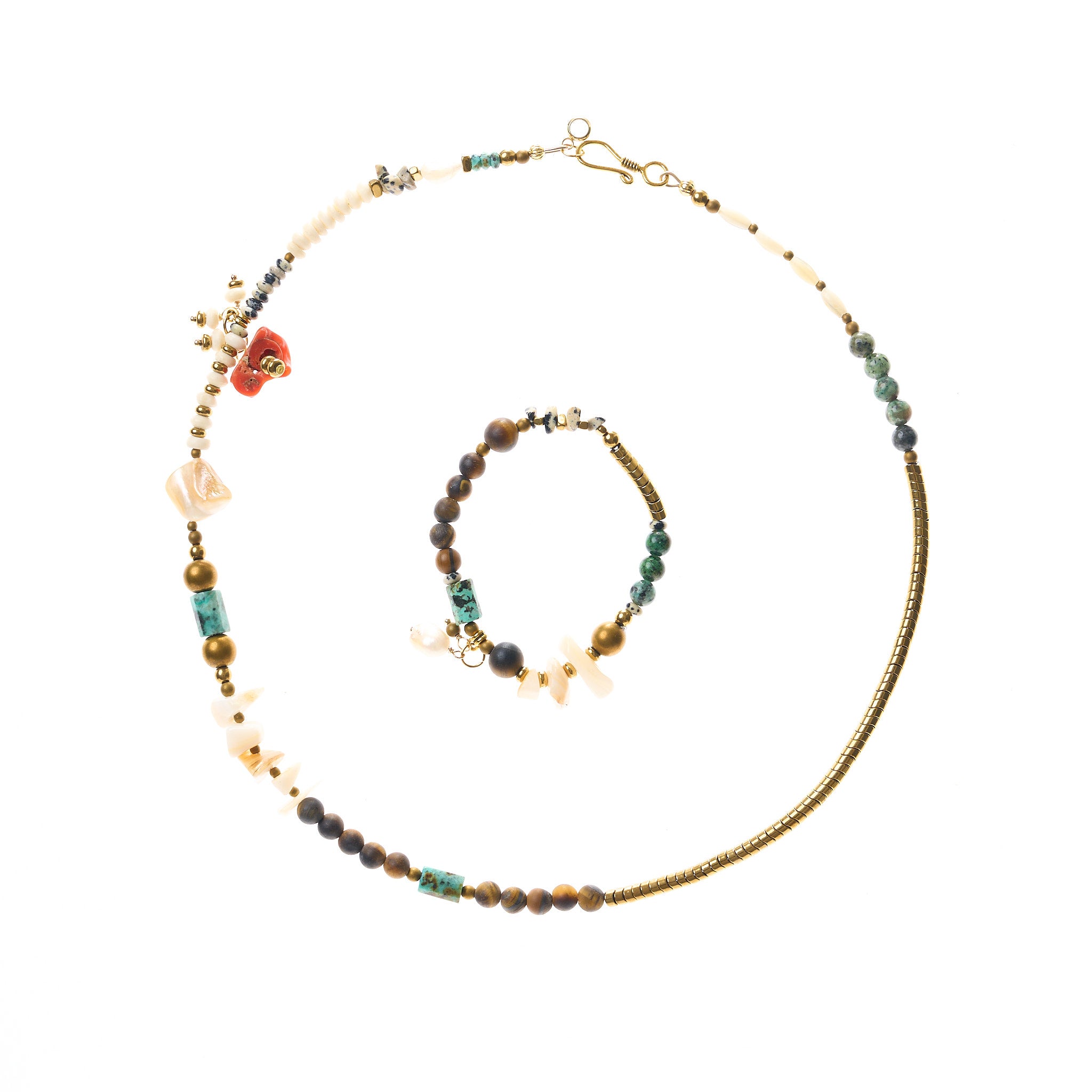 Schmuckset aus Muschel, Tigerauge & Türkis