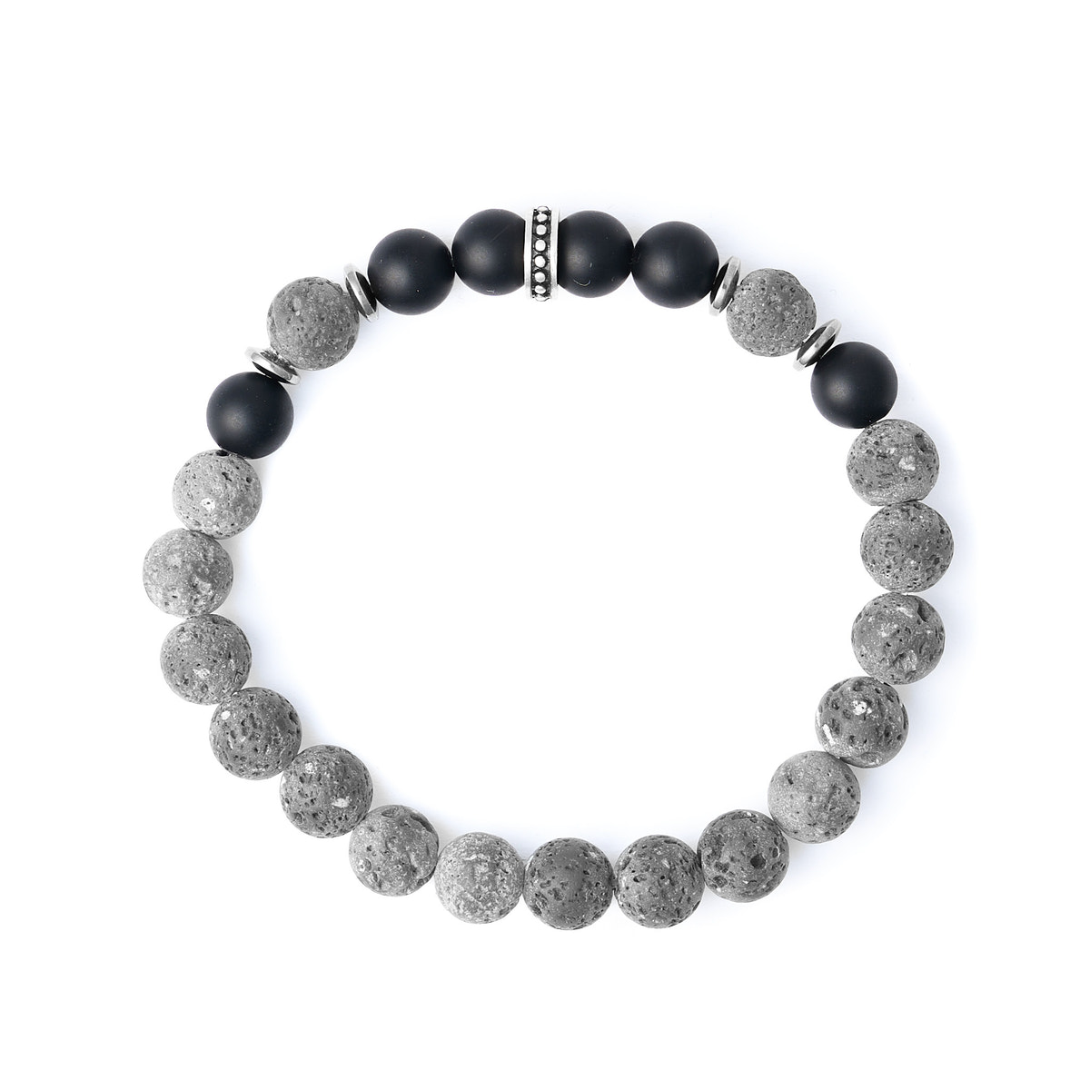 Volcanic Vein Armband aus Lava, Onyx, Hämatit und chirurgischem Edelstahl