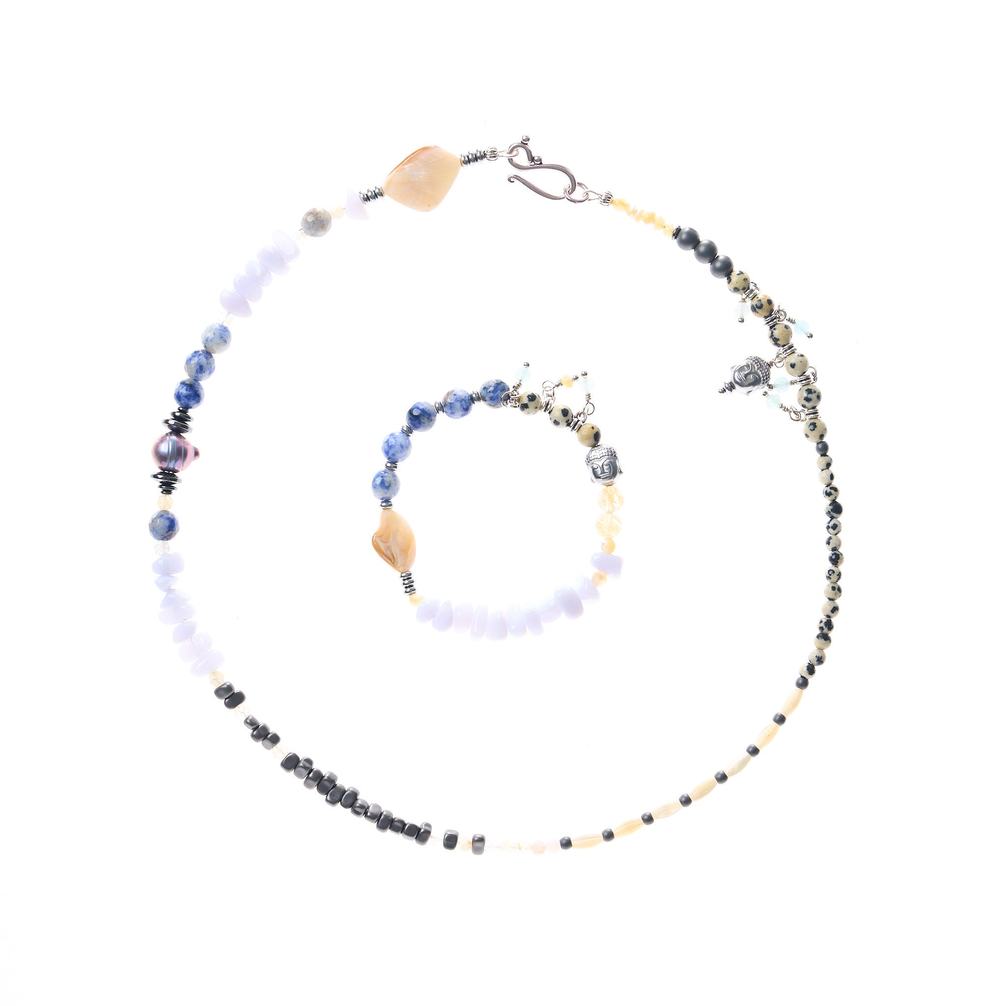 Schmuckset aus Sodalith, Dalmatinerjaspis & Citrin