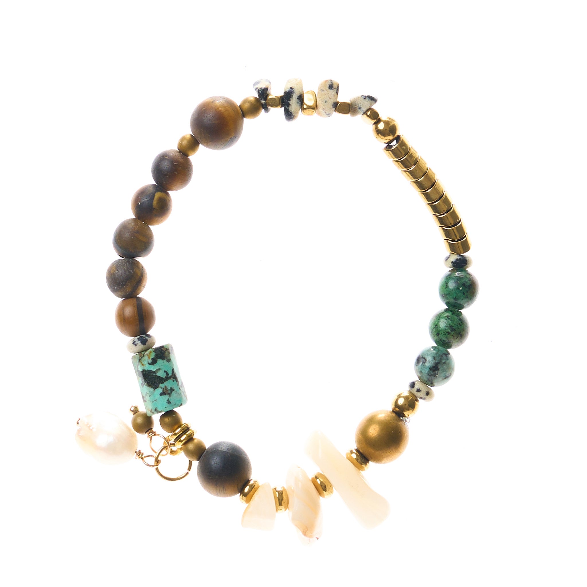 Schmuckset aus Muschel, Tigerauge & Türkis